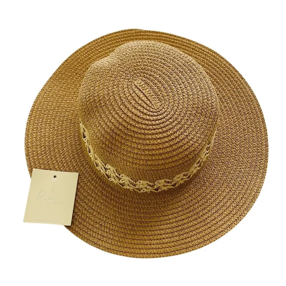 Riah Fashion Panama Weave Brim Brown Beach Vacation Festival Straw Hat
